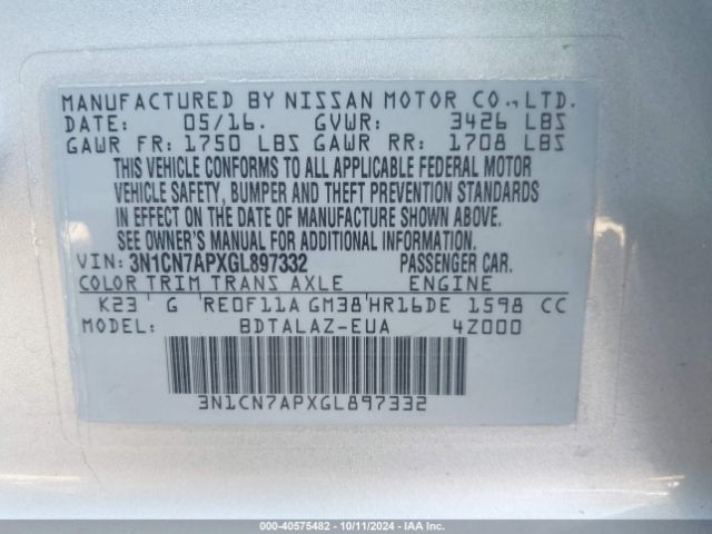 Photo 8 VIN: 3N1CN7APXGL897332 - NISSAN VERSA 