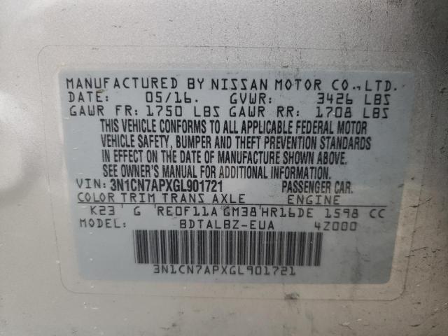 Photo 9 VIN: 3N1CN7APXGL901721 - NISSAN VERSA S 