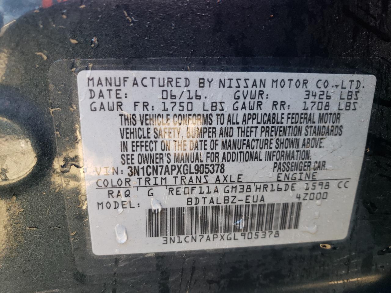 Photo 11 VIN: 3N1CN7APXGL905378 - NISSAN VERSA 