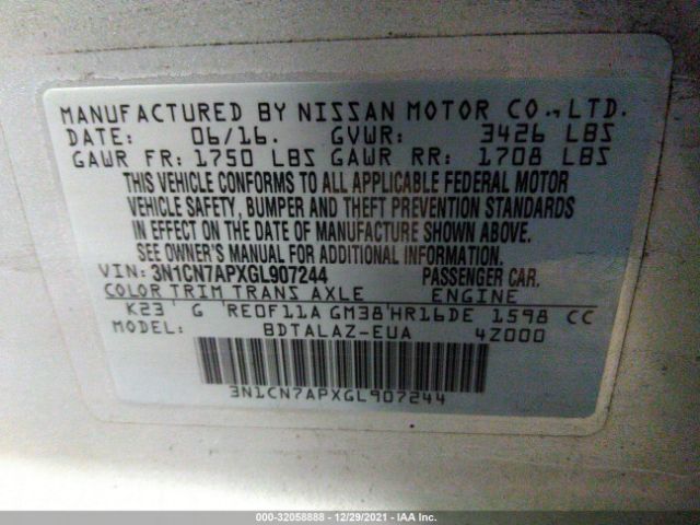 Photo 8 VIN: 3N1CN7APXGL907244 - NISSAN VERSA 