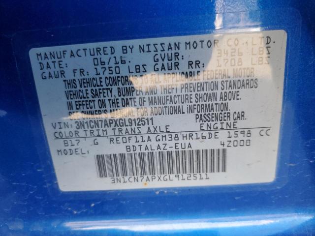 Photo 12 VIN: 3N1CN7APXGL912511 - NISSAN VERSA 