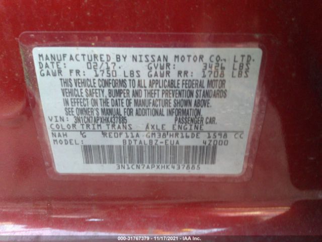 Photo 8 VIN: 3N1CN7APXHK437885 - NISSAN VERSA SEDAN 