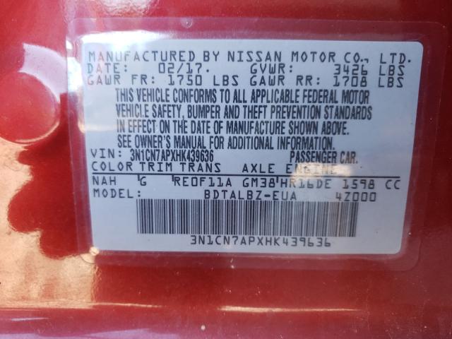 Photo 9 VIN: 3N1CN7APXHK439636 - NISSAN VERSA S 