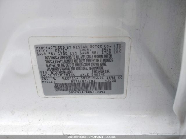 Photo 8 VIN: 3N1CN7APXHK442343 - NISSAN VERSA 