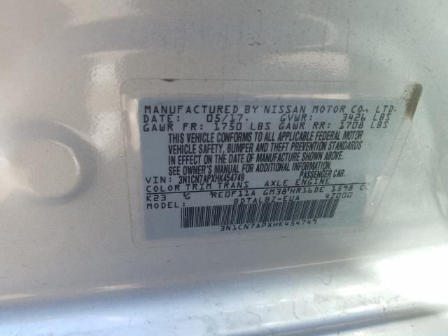 Photo 9 VIN: 3N1CN7APXHK454749 - NISSAN VERSA S 