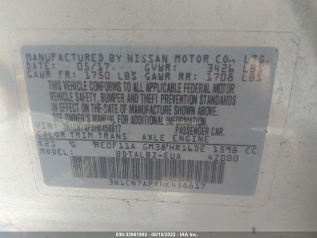 Photo 8 VIN: 3N1CN7APXHK458817 - NISSAN VERSA SEDAN 