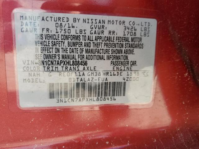 Photo 12 VIN: 3N1CN7APXHL808456 - NISSAN VERSA S 