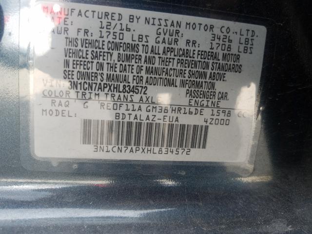 Photo 9 VIN: 3N1CN7APXHL834572 - NISSAN VERSA S 