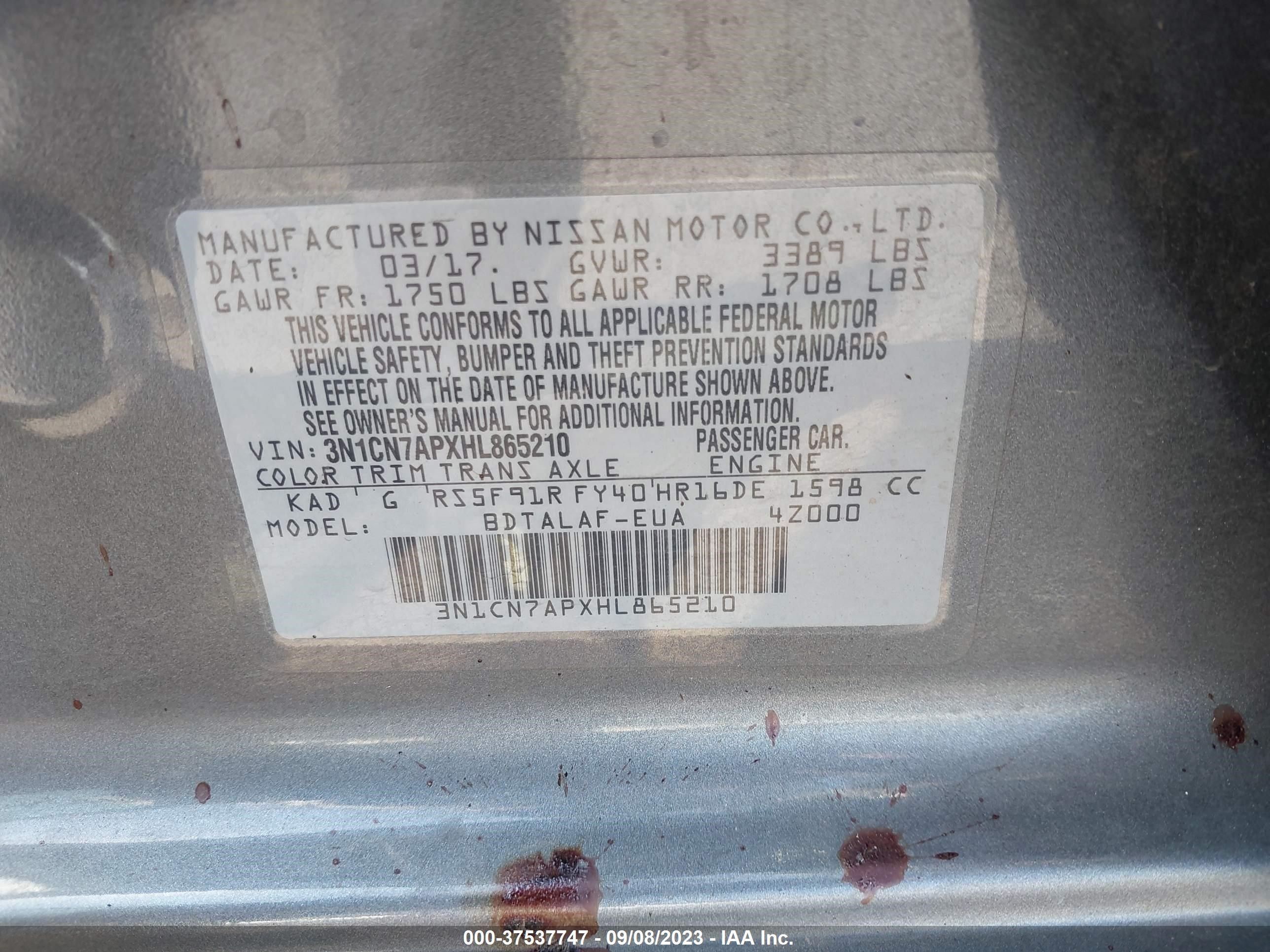 Photo 8 VIN: 3N1CN7APXHL865210 - NISSAN VERSA 