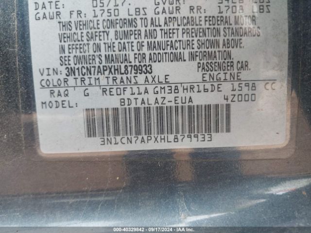 Photo 8 VIN: 3N1CN7APXHL879933 - NISSAN VERSA 