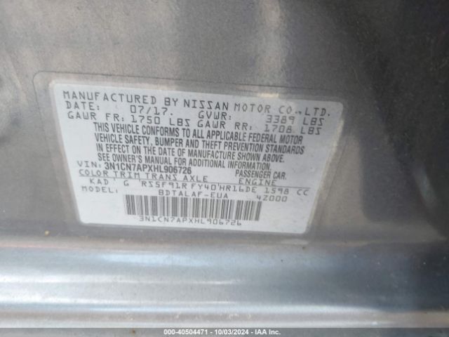 Photo 8 VIN: 3N1CN7APXHL906726 - NISSAN VERSA 