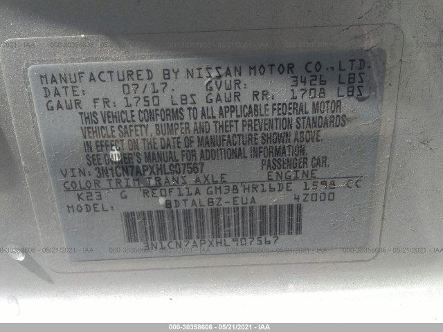 Photo 8 VIN: 3N1CN7APXHL907567 - NISSAN VERSA SEDAN 