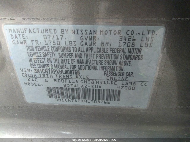 Photo 8 VIN: 3N1CN7APXHL908766 - NISSAN VERSA SEDAN 