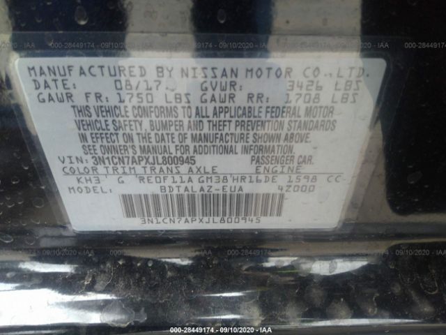 Photo 8 VIN: 3N1CN7APXJL800945 - NISSAN VERSA SEDAN 