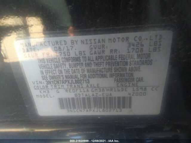 Photo 8 VIN: 3N1CN7APXJL802713 - NISSAN VERSA SEDAN 