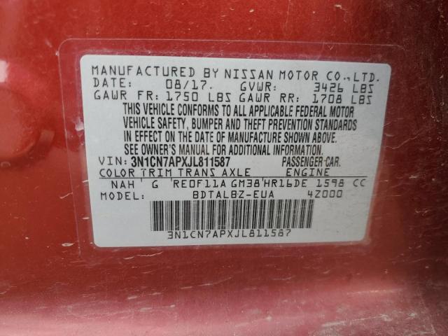 Photo 12 VIN: 3N1CN7APXJL811587 - NISSAN VERSA S 