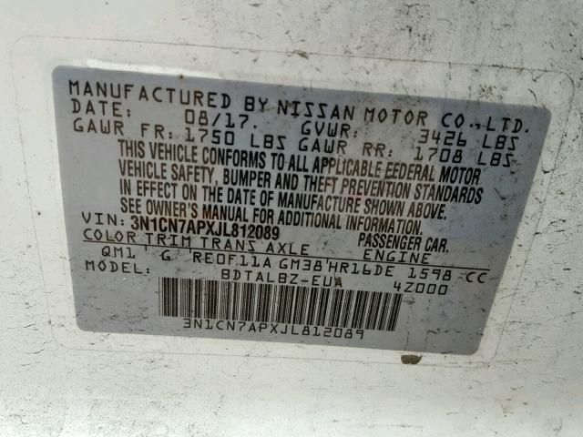 Photo 9 VIN: 3N1CN7APXJL812089 - NISSAN VERSA S 