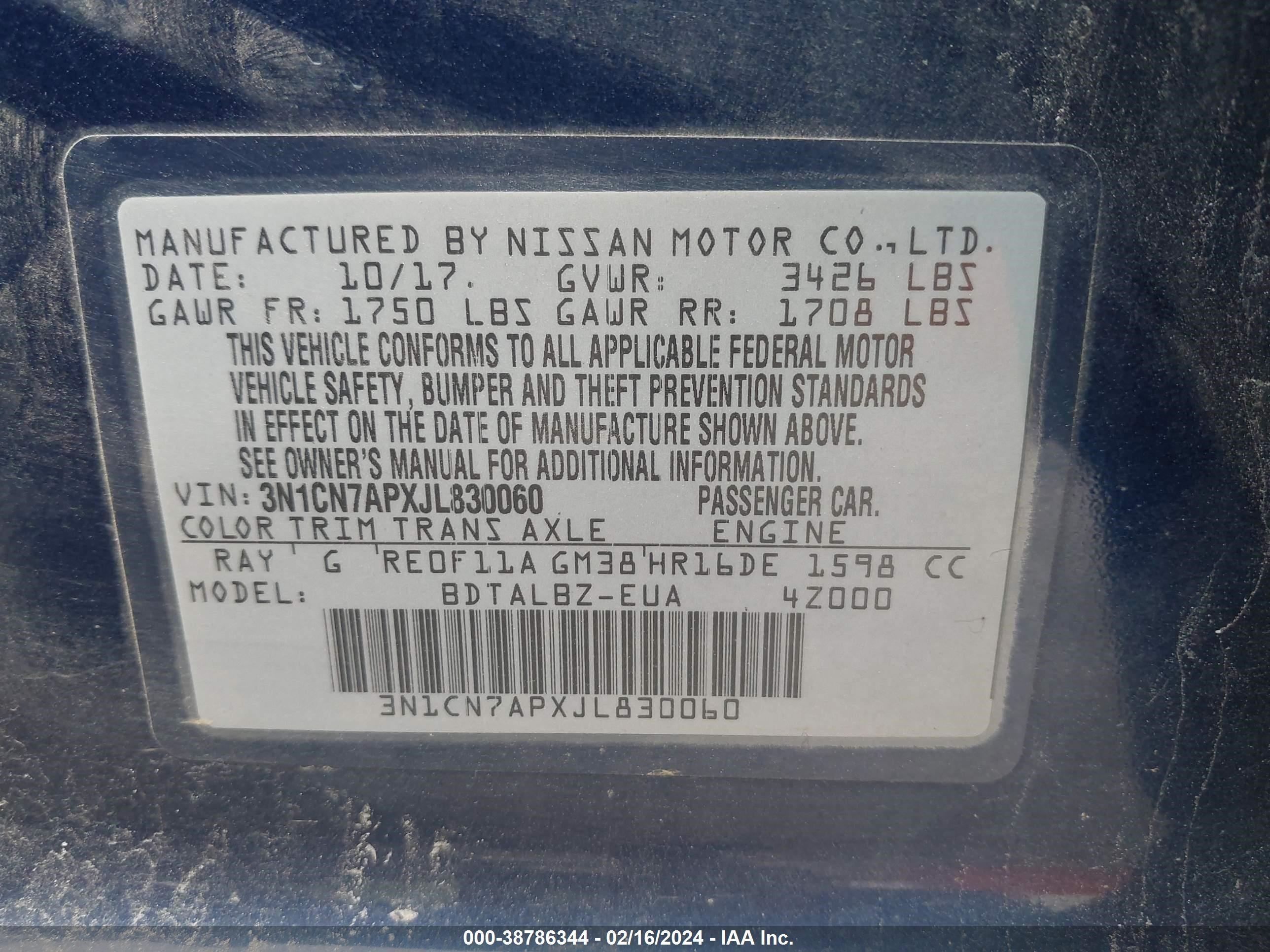 Photo 8 VIN: 3N1CN7APXJL830060 - NISSAN VERSA 