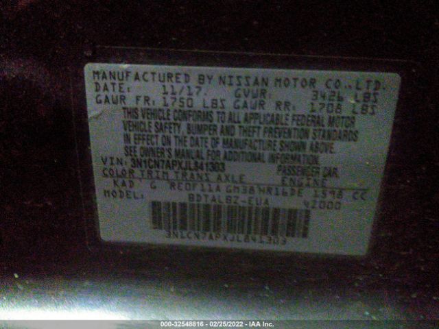 Photo 8 VIN: 3N1CN7APXJL841303 - NISSAN VERSA SEDAN 