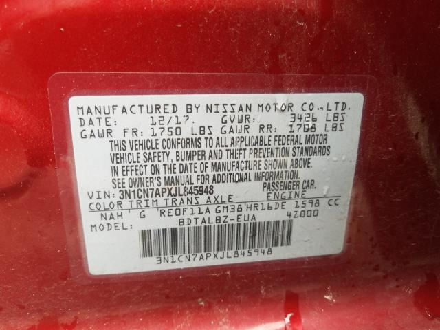 Photo 9 VIN: 3N1CN7APXJL845948 - NISSAN VERSA S 