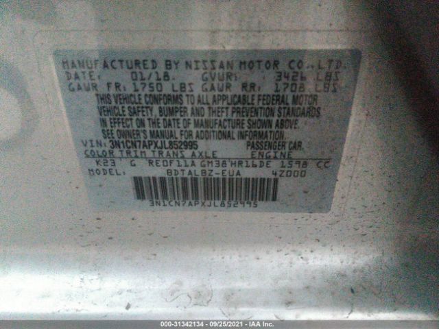 Photo 8 VIN: 3N1CN7APXJL852995 - NISSAN VERSA SEDAN 