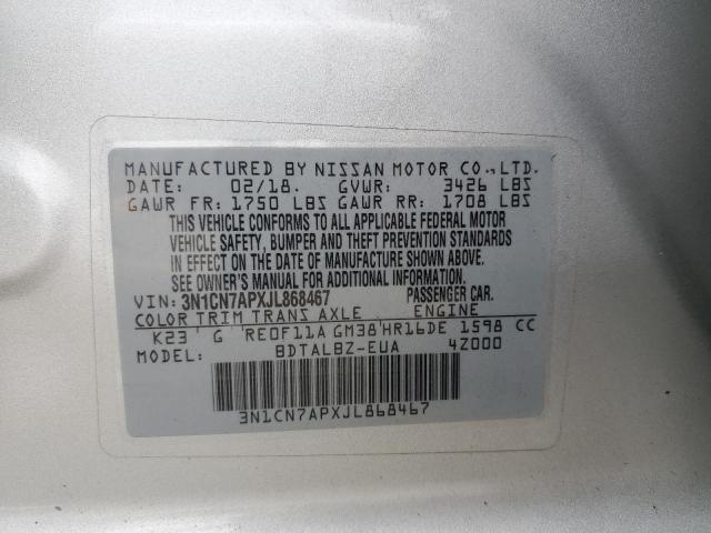 Photo 11 VIN: 3N1CN7APXJL868467 - NISSAN VERSA S 