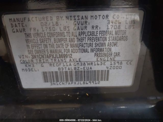 Photo 8 VIN: 3N1CN7APXJL869912 - NISSAN VERSA 