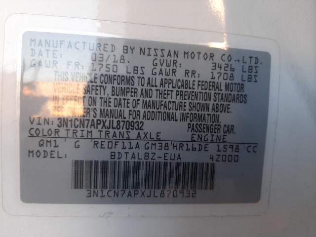 Photo 9 VIN: 3N1CN7APXJL870932 - NISSAN VERSA S 