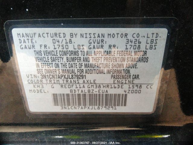 Photo 8 VIN: 3N1CN7APXJL879291 - NISSAN VERSA SEDAN 