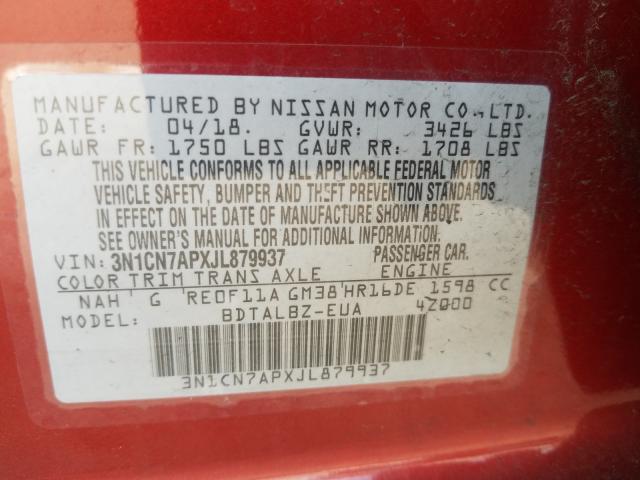 Photo 9 VIN: 3N1CN7APXJL879937 - NISSAN VERSA S 