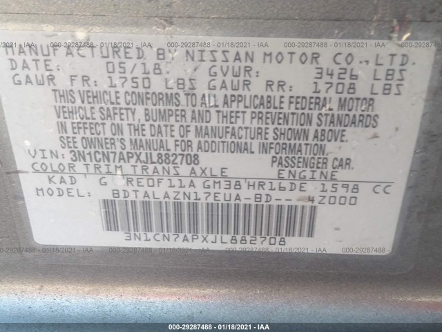 Photo 8 VIN: 3N1CN7APXJL882708 - NISSAN VERSA SEDAN 