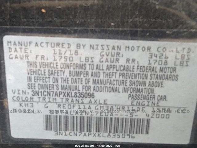 Photo 8 VIN: 3N1CN7APXKL835096 - NISSAN VERSA SEDAN 