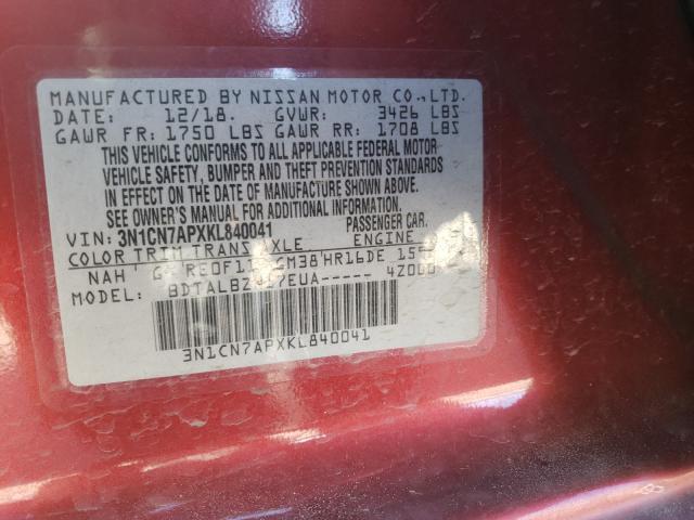 Photo 9 VIN: 3N1CN7APXKL840041 - NISSAN VERSA S 