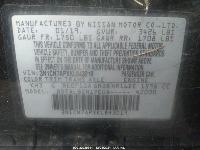 Photo 8 VIN: 3N1CN7APXKL843019 - NISSAN VERSA SEDAN 