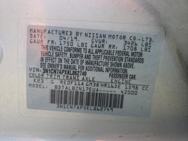 Photo 9 VIN: 3N1CN7APXKL862749 - NISSAN VERSA S 