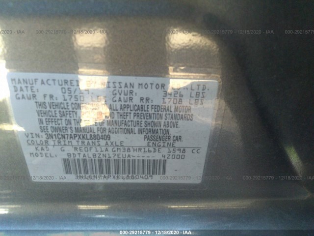 Photo 8 VIN: 3N1CN7APXKL880409 - NISSAN VERSA SEDAN 