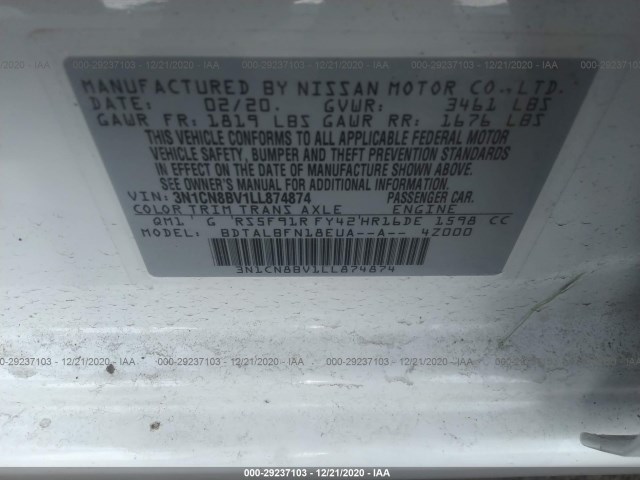 Photo 8 VIN: 3N1CN8BV1LL874874 - NISSAN VERSA 