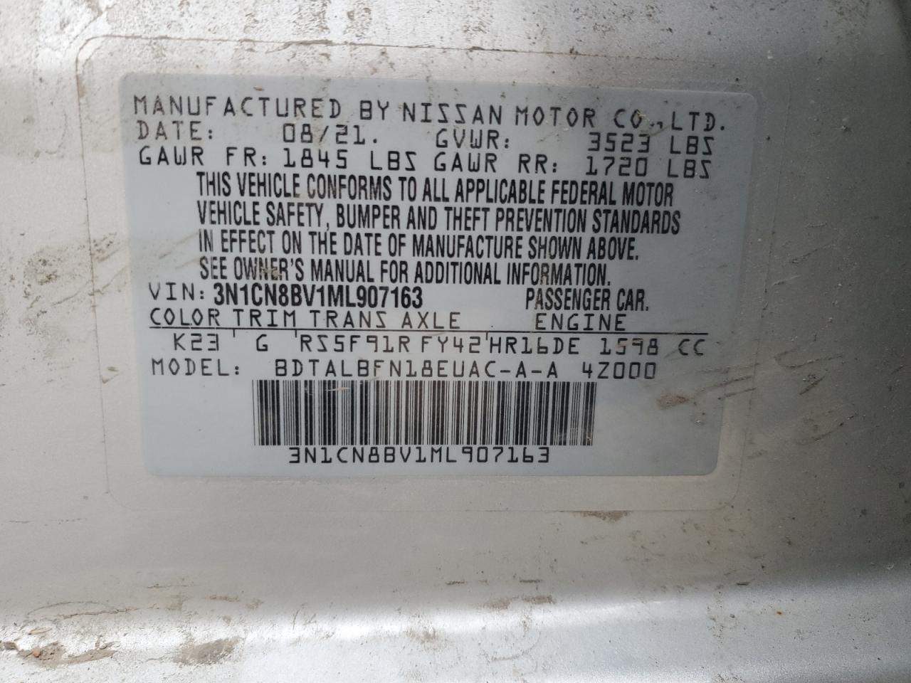 Photo 11 VIN: 3N1CN8BV1ML907163 - NISSAN VERSA 