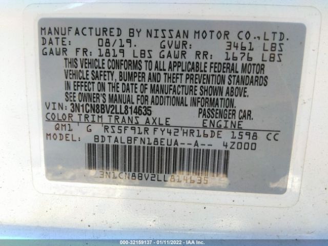 Photo 8 VIN: 3N1CN8BV2LL814635 - NISSAN VERSA 