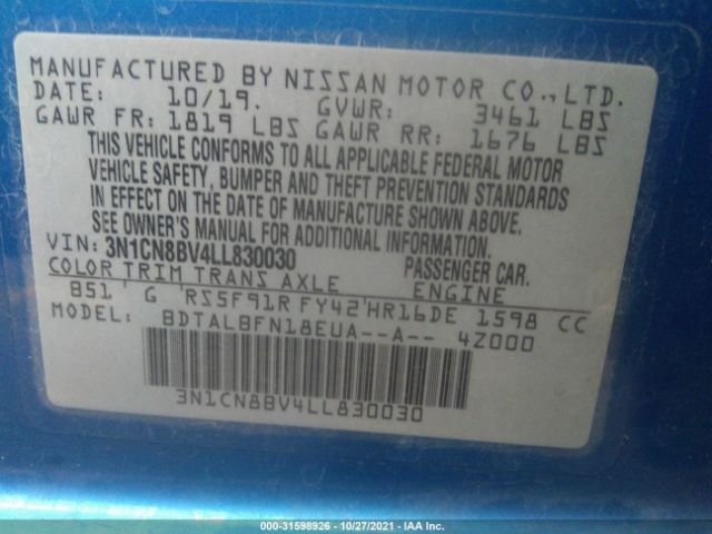 Photo 8 VIN: 3N1CN8BV4LL830030 - NISSAN VERSA 