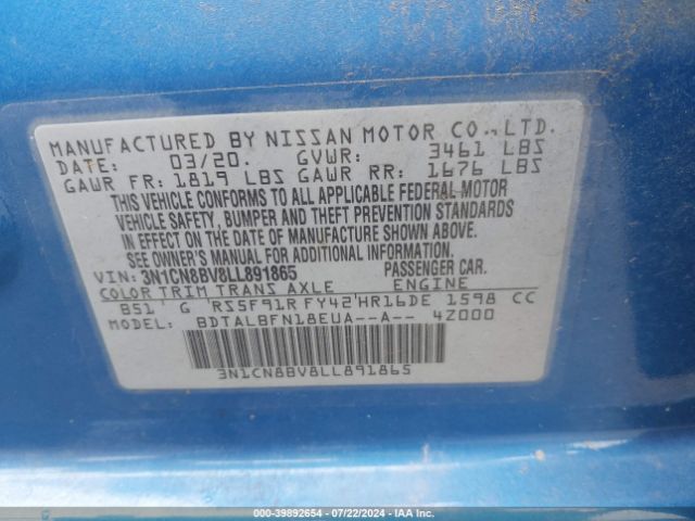 Photo 8 VIN: 3N1CN8BV8LL891865 - NISSAN VERSA 