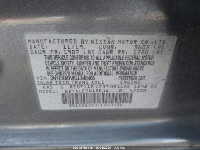 Photo 8 VIN: 3N1CN8DV0LL840406 - NISSAN VERSA 