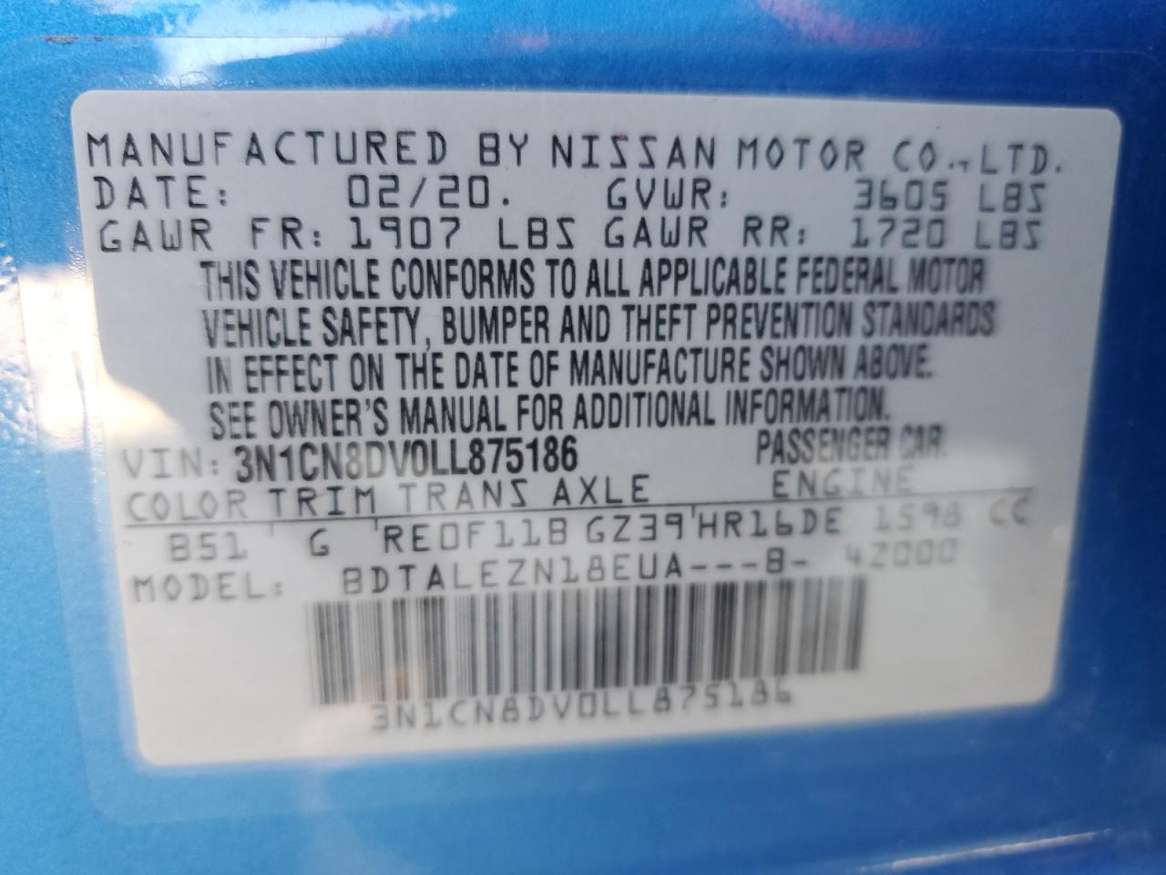 Photo 12 VIN: 3N1CN8DV0LL875186 - NISSAN VERSA 