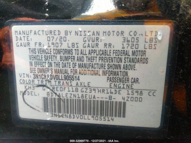 Photo 8 VIN: 3N1CN8DV0LL905514 - NISSAN VERSA 