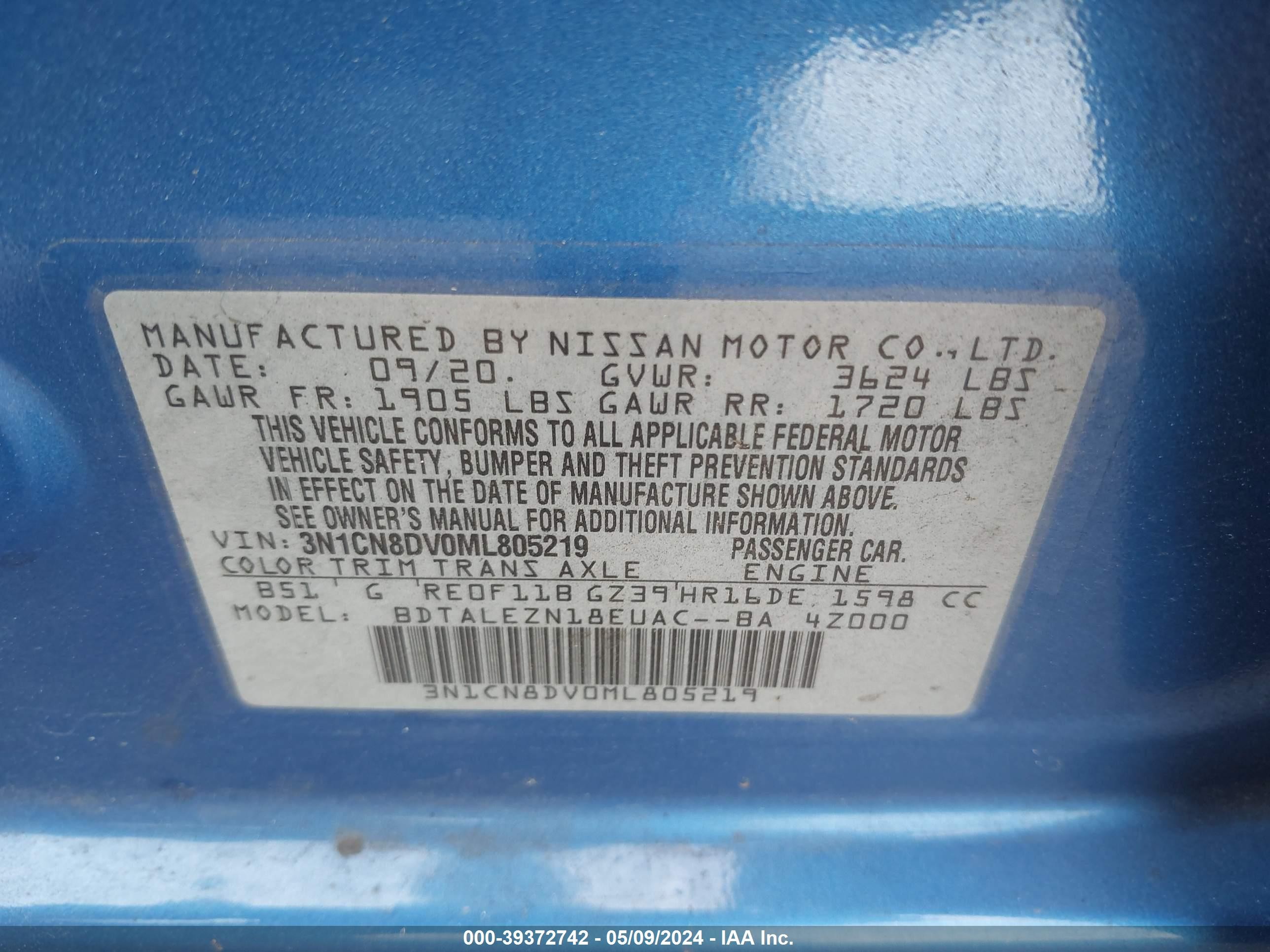 Photo 8 VIN: 3N1CN8DV0ML805219 - NISSAN VERSA 