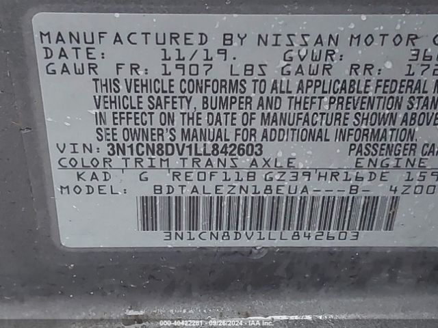 Photo 8 VIN: 3N1CN8DV1LL842603 - NISSAN VERSA 