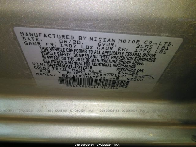 Photo 8 VIN: 3N1CN8DV1LL917316 - NISSAN VERSA 