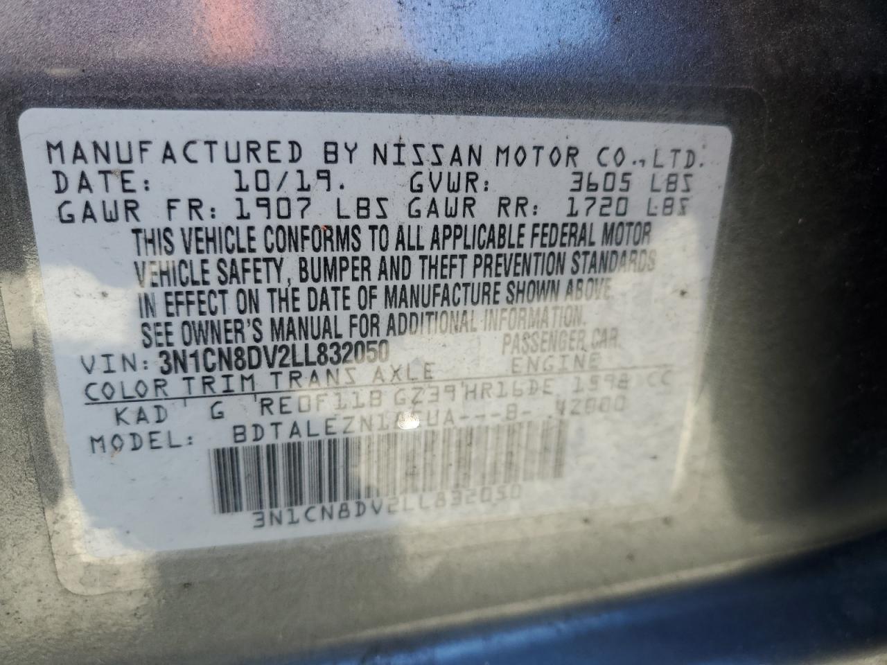 Photo 11 VIN: 3N1CN8DV2LL832050 - NISSAN VERSA 