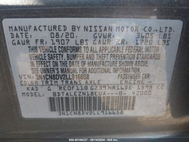 Photo 8 VIN: 3N1CN8DV2LL916658 - NISSAN VERSA 