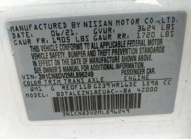 Photo 8 VIN: 3N1CN8DV2ML896249 - NISSAN VERSA 